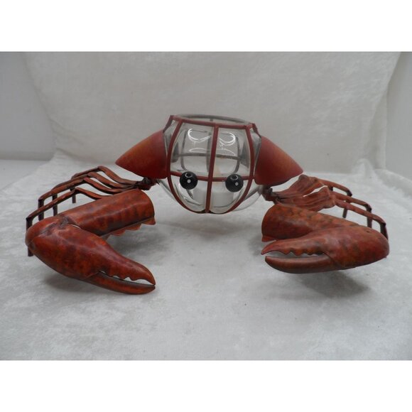 Metal Dungeness Crab Tea Light Holder W/ Glass Candle Chamber Nautical Décor - Picture 6 of 10